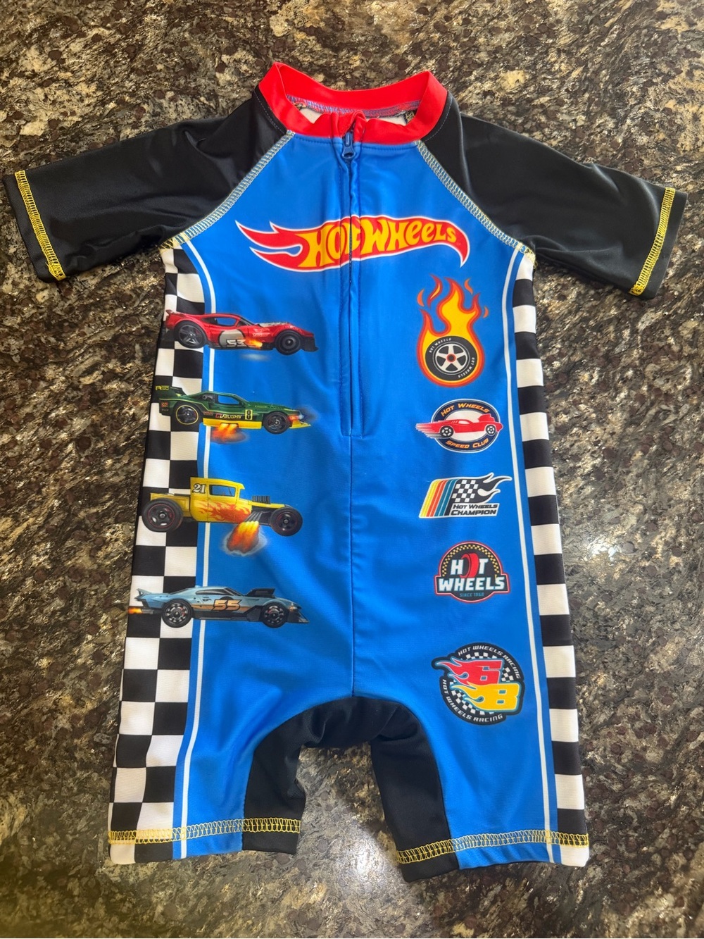 Mattel Hot Wheels Blue and Red Kids Zippered Swim Top 18 months